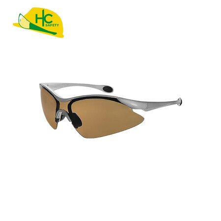 Flexible Nylon-Bügel-Schutzbrille mit weichen Aussparungen - Schutzbrille mit braunen Gläsern sowie kratzfester und beschlagfreier Beschichtung